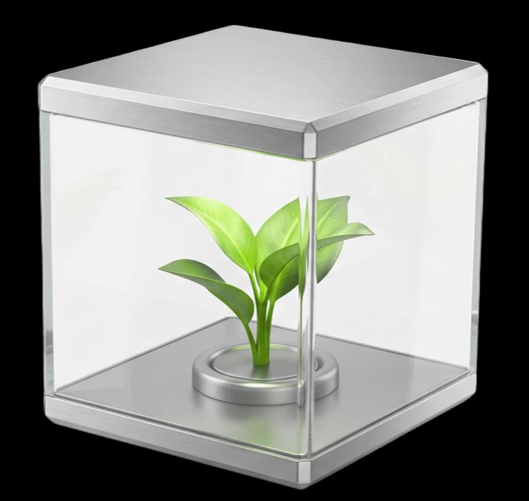 Cubo de cristal con un brote